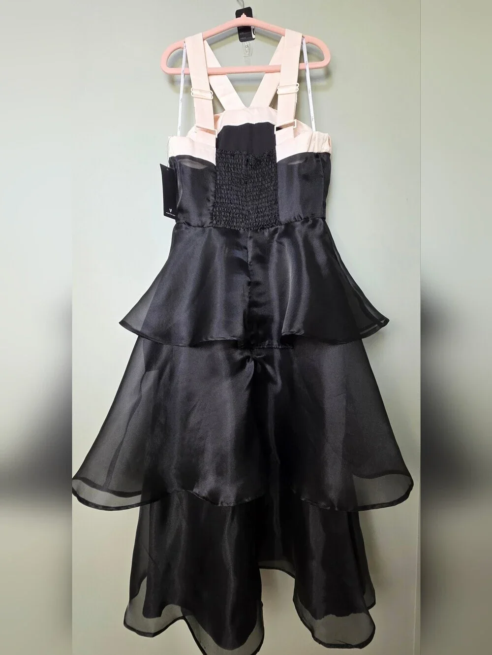 Lulus Untamed Elegance Black and Cream Bow Organza Tiered Midi Dress NWT - Small